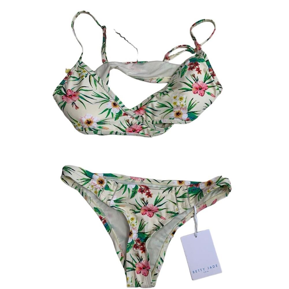 Betty Jade Women's Bikini Underwire Padded Tropical Large Top Medium Bottom NEW
